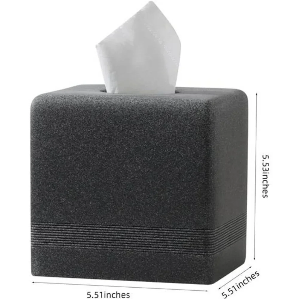Black resin square tissue box cover cube tissue holder for bathroom bedroom offi